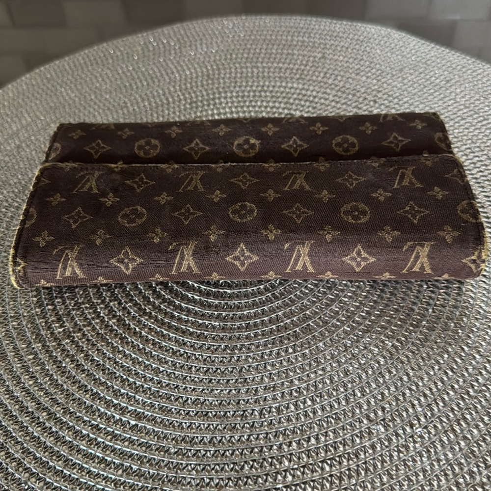 Authentic Louis Vuitton Monogram Mini Lin Brown Denim Sarah Wallet - Picture 5 of 16